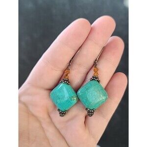 925 Sterling Silver Dyed Howlite Dangling Leverback Earrings Vintage